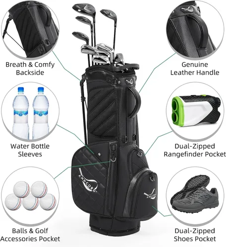 Miniatura 5 de ANNCORD Golf Stand Bag with 14 Way Full Length Dividers, PU Leather Golf Bag for Men, Waterproof Golf Bags with Stand, 6 Pockets & Cooler Pouch