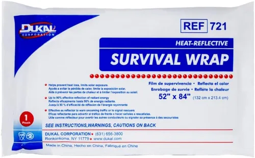 Dukal Manta de supervivencia de emergencia 721 Mylar | Propiedades térmicas, almacenamiento conveniente | Protección contra el viento, la lluvia, el