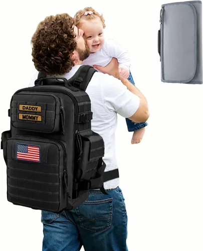 Miniatura 11 de SHARKMOUTH Bolsa de pañales militar para bebé, mochila grande para bebé con cambiador para niño y niña, bolsa de pañales para papá del ejército