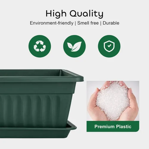 Miniatura 6 de GROWNEER Paquete de 3 jardineras verdes de 17 pulgadas para ventana, macetas largas de plástico para vegetales con 15 etiquetas de plantas