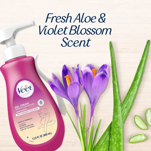 Miniatura 6 de Depilatorio, Crema depilatoria Veet Gel Sensitive, 13.5 onzas, Fórmula sensible con Aloe Vera y Vitamina E (paquete de 1)