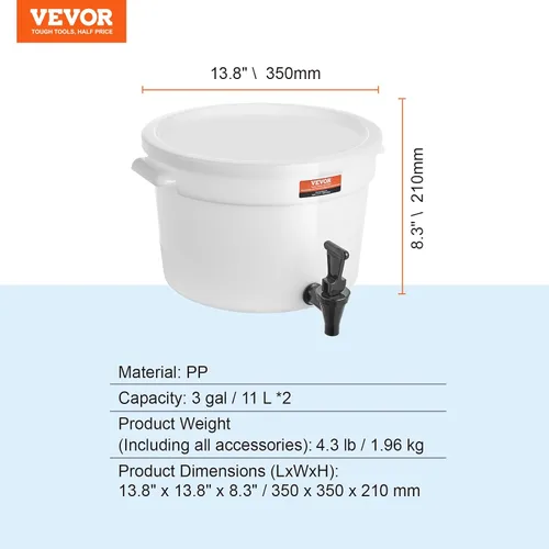 Miniatura 8 de VEVOR Dispensador de bebidas, 3 galones *2 dispensadores de bebidas para fiestas, dispensador de jugo de plástico con llave y tapa, dispensador