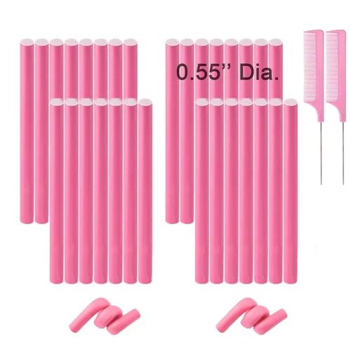 Varillas rizadoras flexibles, 30 rodillos de espuma para cabello largo y corto, rizadores flexibles sin calor, color rosa