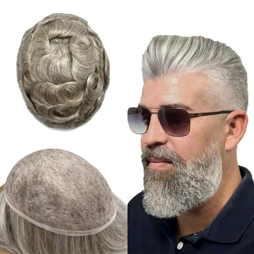 Miniatura 74 de PUNRU HAIR Completo Swiss Lace Toupee para hombres Sistema de cabello humano real Sistema de reemplazo de cabello humano para hombre Toupee