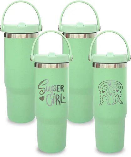 Miniatura 17 de Vaso de 30 onzas con asa superior, vaso aislado al vacío de doble pared con popote abatible, taza de café de viaje de 30 onzas con recubrimiento