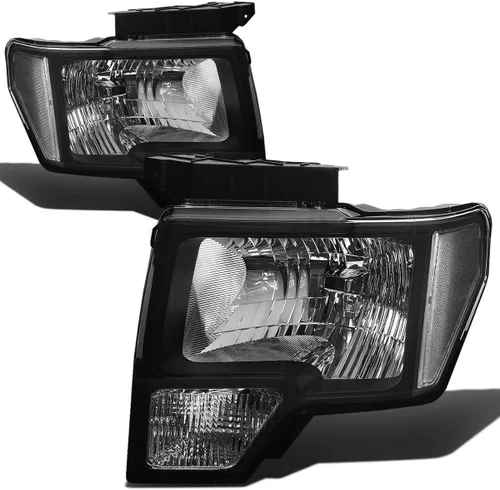 DNA Motoring HL-OH-F1509-BK-CL1 - Faros delanteros con carcasa negra y lente transparente compatibles con Ford F150 09-14