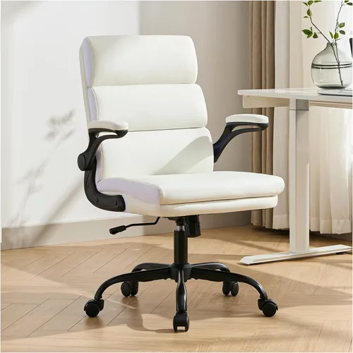 Silla de Oficina Ajustable Silla de Escritorio Respaldo Medio Ejecutiva Cómoda Cuero Sintético Ergonómico Soporte para la Espalda Silla de Blanco