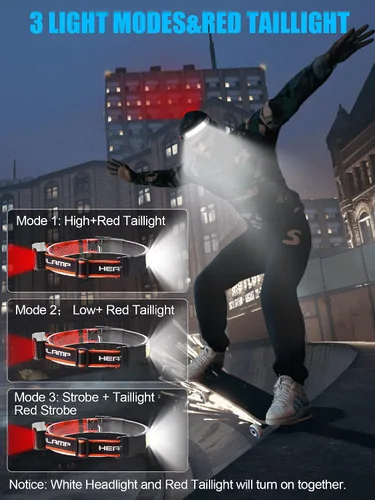 Miniatura 4 de Linterna Frontal LED 4 Unidades, 1000 Lúmenes 230° Haz Ancho, Lámpara de Cabeza Recargable USB con Luz Trasera Roja, Linternas Frontales Ligeras e