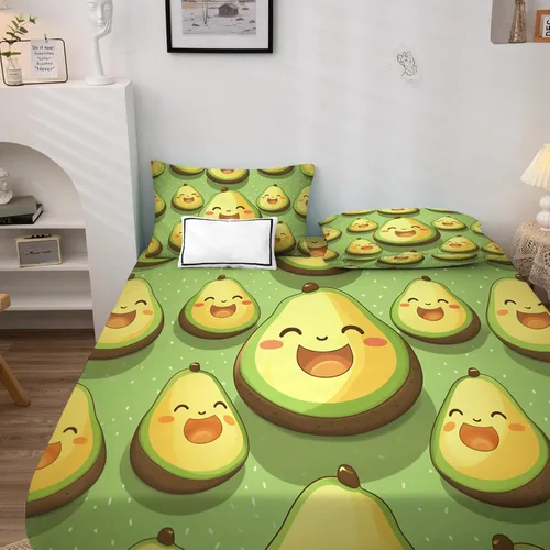 Miniatura 3 de Sábanas de aguacate tamaño individual – Sábanas kawaii, microfibra suave y bolsillo profundo, sábanas y fundas de almohada estampadas sin arrugas, 3