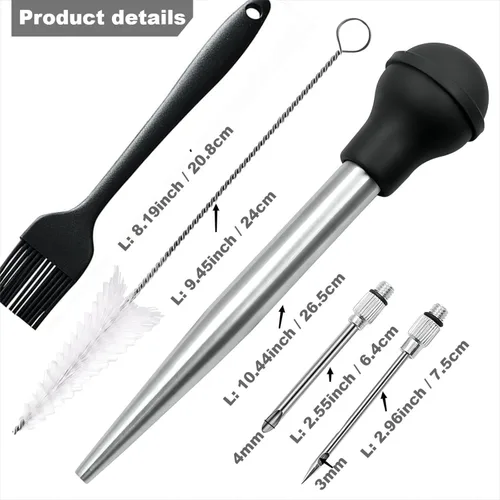 Miniatura 2 de Baster - Baster de pavo de acero inoxidable 18/8, juego de inyector de carne con jeringa con 2 agujas y 2 cepillos de limpieza para untar, para Azul