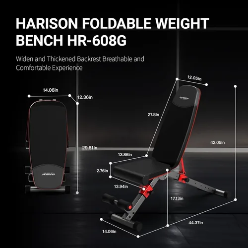 Miniatura 4 de HARISON Banco de pesas, bancos de pesas plegables para gimnasio en casa con 800 libras, prensa de banco de entrenamiento de cuerpo completo, banco