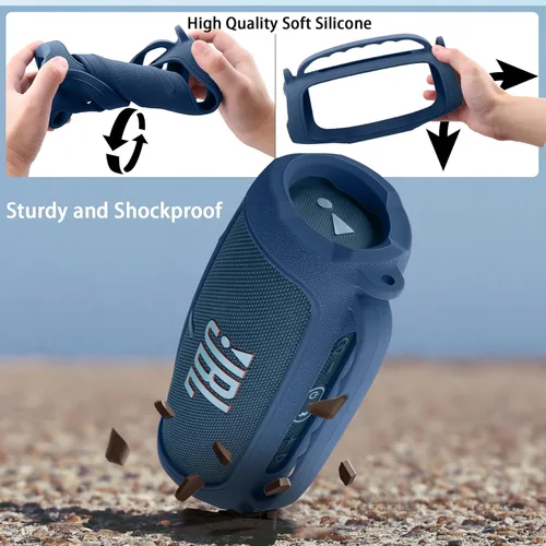 Miniatura 5 de co2CREA Funda de silicona para altavoz Bluetooth portátil impermeable JBL Charge 5, funda suave de viaje portátil con correa para el hombro, funda