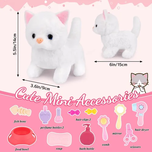 Miniatura 2 de Peluche de gato, juguetes de peluche de gato que camina, interactivo electrónico relleno con mochila de tortuga, lindos animales de peluche