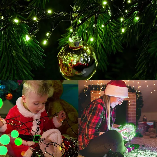 Miniatura 8 de Iluminación del hogar de 66 pies. Mini luces decorativas de Navidad de 200 luces LED de alambre verde, luces de hada estrellada enchufables, 8 modos