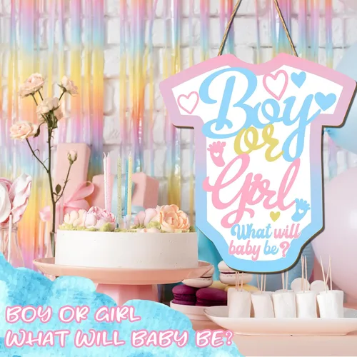 Miniatura 7 de Letreros de madera con texto en inglés «What Will Baby Be», decoración de fiesta de revelación de género, placa colgante para telón de fondo, cartel