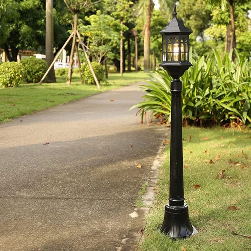Miniatura 5 de Luces de poste al aire libre, IP23 impermeable lámpara de pie de metal vidrio pantalla césped luz villa paisaje comunidad jardín patio pasillo