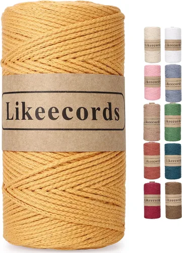 Miniatura 11 de Likeecords Cuerda de algodón 100% hilo de ganchillo de 0.079 pulgadas, cuerda trenzada de macramé, cuerda de macramé, hilo de ganchillo para regalo