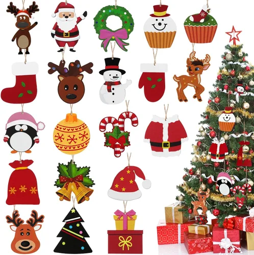 40 adornos de madera de Navidad, mini adornos colgantes para árbol de Navidad, decoraciones rústicas vintage, Papá Noel, muñeco de nieve, recortes