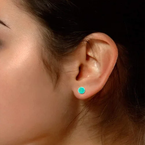Miniatura 6 de AFFY Juego de bisel de botón de cúpula turquesa para mujer en oro de 14 quilates sobre plata de ley 925, aretes redondos de turquesa para mujeres