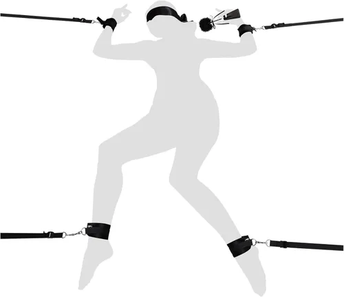 Juguetes sexuales de restricción BDSM - UTIMI Set de correas para cama con esposas, esposas para tobillos, venda para ojos, pluma para cosquillas y