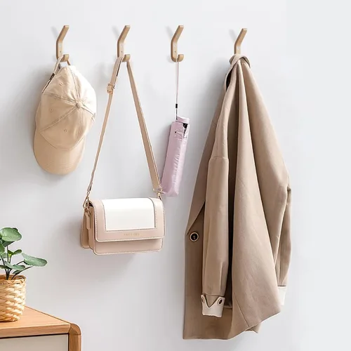Miniatura 2 de Ganchos de Pared de Madera Natural, Paquete de 4 Ganchos de Abrigo de Madera Montados en la Pared, Gancho Colgador de Clavija de Madera Decorativo