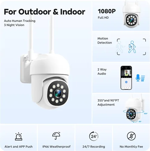 Miniatura 9 de CAMCAMP Outdoor Security Camera Wireless 2.4G/5G WiFi Connect【Plug-in Power】Pan-Tilt- Zoom Control, 355° View, Full Color Night Vision, Motion