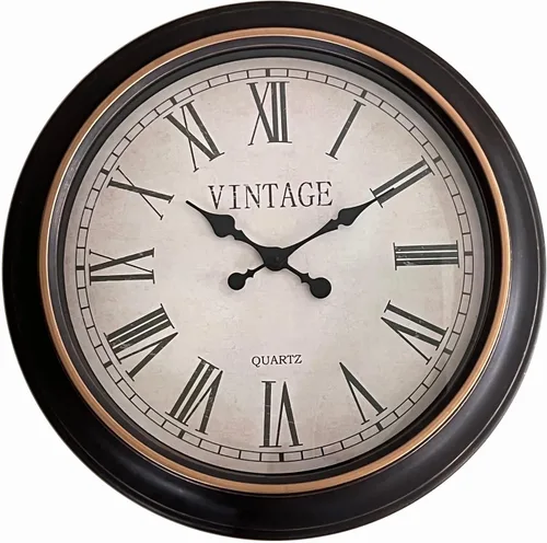 Reloj de pared de 24 pulgadas retro redondo con números romanos grandes, movimiento silencioso sin tictac que funciona con pilas, reloj de pared