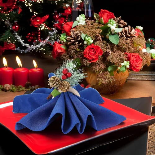 Miniatura 6 de Geiserailie - 12 servilleteros de Navidad, conos de pino, flor de pascua, calabaza, servilleteros de madera, decoración para Navidad, Acción