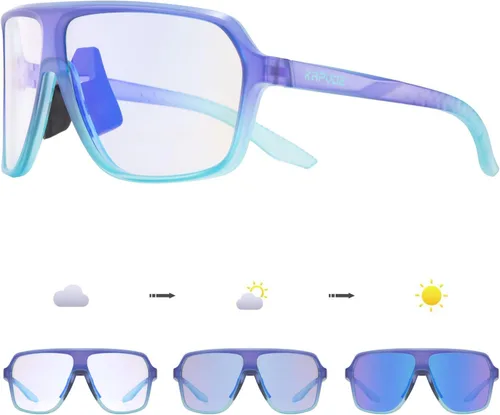 Miniatura 12 de KAPVOE Gafas de ciclismo fotocromáticas para hombres y mujeres, gafas de sol deportivas MTB para ciclismo, protección UV Azul transparente negro