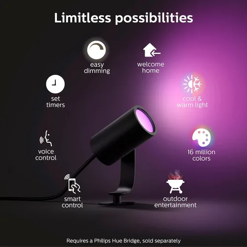 Miniatura 3 de Philips Hue Lily - Foco LED inteligente para exteriores - Ambiente blanco y de colores - Iluminación de paisaje de bajo voltaje - 1 paquete