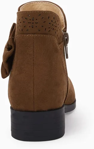 Miniatura 4 de Botas de tobillo con nudo de lazo para niñas y niños, gamuza sintética, corte en V, tacón bajo apilado, cremallera lateral, zapatos Chelsea