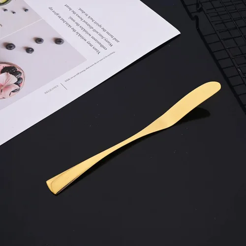 Miniatura 3 de JASHII Cuchillo de mantequilla dorado de acero inoxidable, juego de 4, esparcidor de mantequilla, para untar, queso y condimentos, diseño retro
