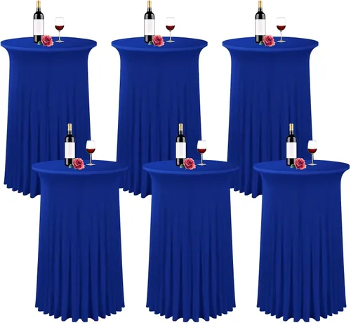 Miniatura 8 de fani Paquete de 6 faldas redondas de 32 x 43 pulgadas, falda de mesa de cóctel de elastano, ajustable con parte superior alta, mantel elástico