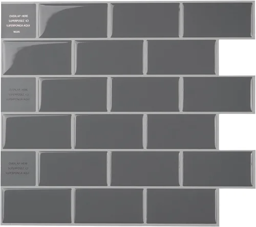 Miniatura 8 de SMART TILES Protector contra salpicaduras para despegar y pegar, 10 hojas de 10.95 x 9.70 pulgadas, adhesivo 3D para cocina, baño, azulejos de Metro
