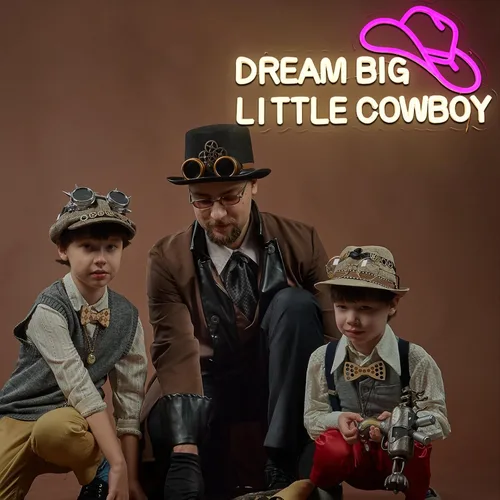 Miniatura 7 de Dream Big Little Cowboy - Letrero de neón para decoración de pared, letrero LED de sombrero de vaquero para habitación, luces de neón occidentales
