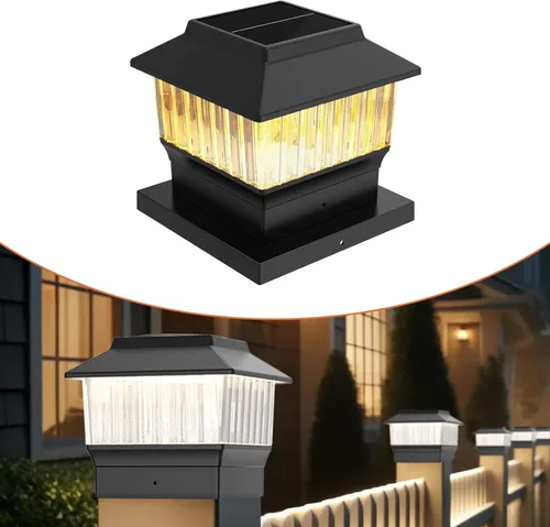 Miniatura 28 de Paquete de 4 luces solares para tapa de poste, modernas #2: se adapta a postes de vinilo de 4 x 4 y madera de 5 x 5 pulgadas, temperatura de 3