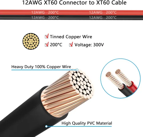 Miniatura 2 de YAODHAOD XT60 Cable de extensión de enchufe 12AWG 50CM cable de silicona, conector XT60 para batería RC Lipo, piezas de juguete de repuesto
