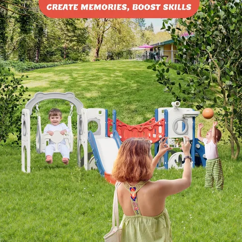 Miniatura 5 de KORIMEFA Juego de tobogán y columpio 11 en 1 para niños pequeños, tobogán para niños, juego de patio interior y exterior para niños de 1 a 3 años