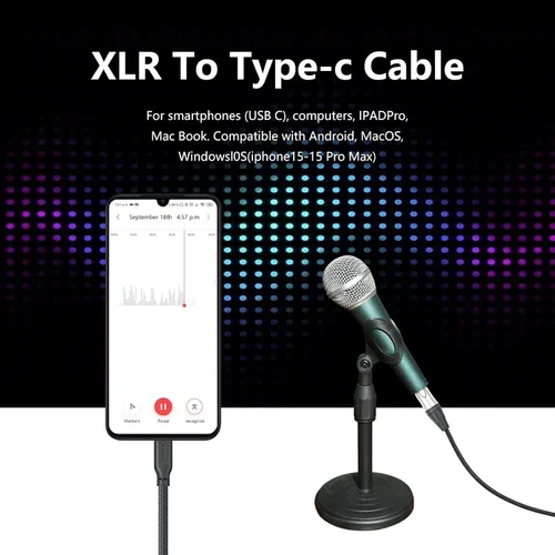 Miniatura 4 de Cable de micrófono XLR hembra de 3.3 pies a USB C, USB C a XLR para micrófono dinámico iPhone 15, iPad, portátil, tableta