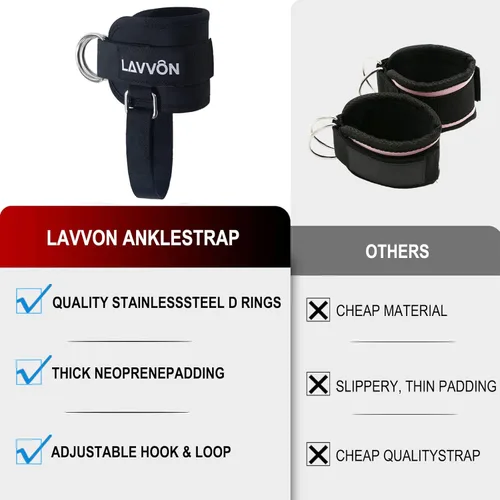 Miniatura 4 de LAVVON Correas de tobillo para máquinas de cable Kickbacks – Accesorios de cable de tobillo ajustables y cómodos para gimnasio, correa de tobillo