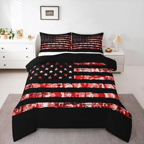 Miniatura 42 de Erosebridal Juego de edredón de bandera estadounidense tamaño individual para niños y adolescentes, juego de ropa de cama de camuflaje, edredón