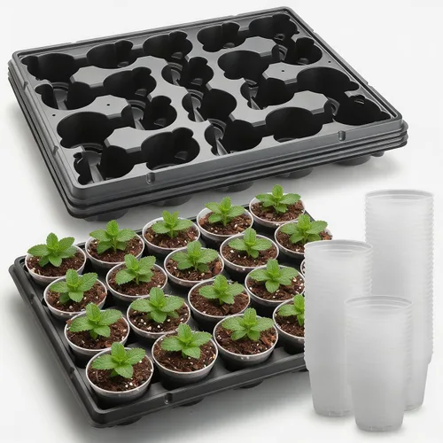 Miniatura 15 de RooTrimmer Bandejas redondas de 12 celdas para macetas de semillero gruesas y duraderas, bandejas de transporte para sostener macetas de 4 pulgadas