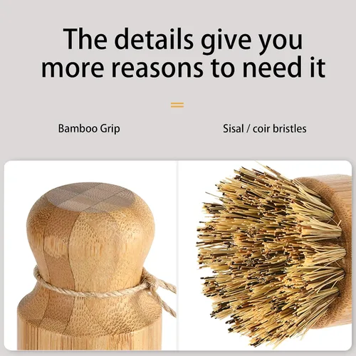 Miniatura 7 de Cepillo para lavar platos de sisal natural, cepillo redondo de bambú, ollas, sartenes, verduras, cepillo de limpieza del hogar... (sisal)