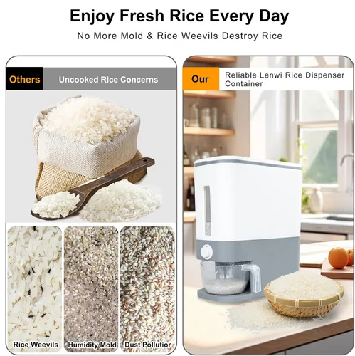 Miniatura 7 de Rubtlamp Dispensador de Arroz Gris de 22.5-25 Libras, Contenedor de Arroz con Tapa, Contenedor de Almacenamiento de Arroz con Taza Medidora