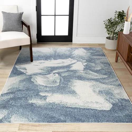 Miniatura 11 de JONATHAN Y Petalo - Alfombra abstracta de dos tonos 2 x 8 pulgadas, azul/crema, contemporánea, moderna, fácil de limpiar, para sala de estar