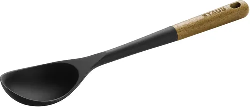 Miniatura 7 de STAUB Cuchara con espátula multifunción, excelente tanto para cocinar como para servir, silicona mate negra resistente al BPA, mangos de madera