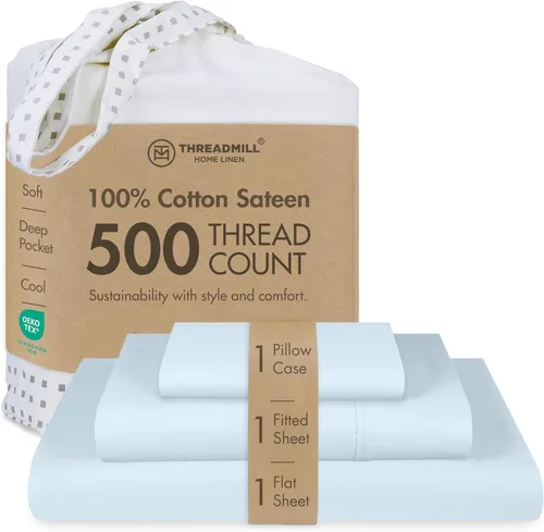 Miniatura 22 de Threadmill - Sábanas de algodón de lujo para hotel, tamaño King, 100% algodón, 500 hilos con bolsillo profundo, ajuste cómodo, suaves y frescas