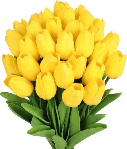 Miniatura 17 de MACTING - 30 flores artificiales de tulipán, tulipanes falsos de tacto real, flores artificiales de primavera, tulipanes de imitación para arreglos