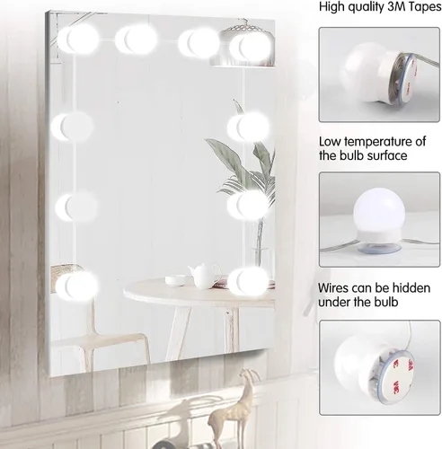 Miniatura 3 de Luces de espejo regulables, luces LED estilo Hollywood con 10 bombillas, luces de tocador alimentadas por USB para espejo, tocador, dormitorio