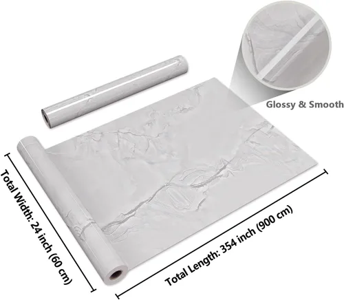 Miniatura 8 de CRE8TIVE Papel tapiz de mármol blanco y gris brillante de 24 x 354 pulgadas, tamaño grande, para despegar y pegar, papel de contacto de mármol